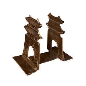 Pair of Vintage Korean Antique Brass Folding Pagoda Book Ends Set